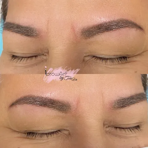 Two clients' soft shaded brows, healed results