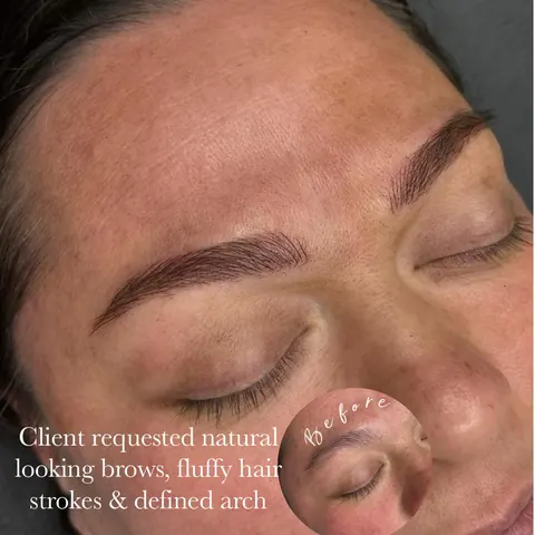 Natural brows with soft shading, close-up with before inset
